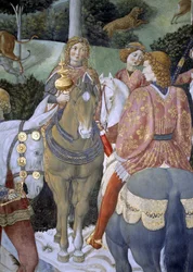 Detalj från cykeln Magiernas resa i kapellet, ca 1460 (fresco)