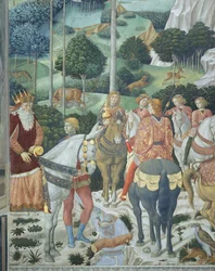 Giuseppe, patriarken av Konstantinopel, som en av de tre kungarna, detalj från cykeln Magiernas resa i kapellet, ca 1460 (fresk)