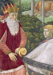 Giuseppe, patriarken av Konstantinopel, som en av de tre kungarna, detalj från cykeln Journey of the Magi i kapellet, ca 1460 freskdetalj av 70601
