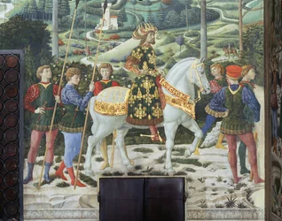 Johannes VII Palaeologus (1391-1448), östromersk kejsare, som Balthasar, en av de tre kungarna, detalj från cykeln Magiernas resa i kapellet, ca 1460 (fresco)