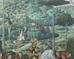 Johannes VII Palaeologus (1391-1448), östromersk kejsare, som Balthasar, en av de tre kungarna, detalj från cykeln Magiernas resa i kapellet, ca 1460 (fresco)
