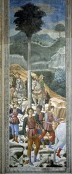 Bågskyttar med livré, detalj från cykeln De vises resa i kapellet, ca 1460 (fresco)