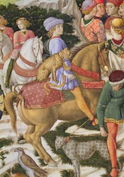 Porträtt av Giuliano deMedici 1453-78, detalj från the Journey of the Magi-cykeln i kapellet, ca 1460 freskdetalj av 70601
