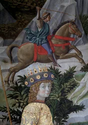 The Voyage of the Magi Cortege des rois mages de Jerusalem a Bethleem kallar på italienska "Viaggio dei Magi" eller "" Cavalcata dei Magi" Detalj av den unge magikern i ansiktet på Laurent den storartade (Laurent de Medici) (processionen av Magi, detalj av