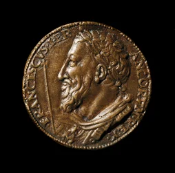 Bronsmedaljong med bilden av kung Francois I (1494-1547) gjord av Benvenuto Cellini (1500-1571) 1538 Diam. 38 cm Florens, Bargello National Museum
