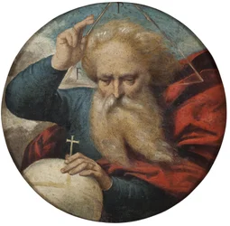 Dieu benit la terre - Gud välsignar jorden, av Garofalo, Benvenuto Tisi da (1481-1559). Olja på trä. Mått: D 34 cm. Nationalmuseum Stockholm