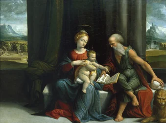Madonna and Child och St. Hieronymus, ca 1530-talet (olja på panel)