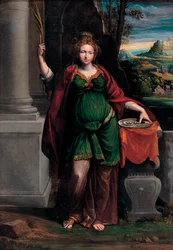 Sankta Lucia från Syrakusa (tidigt 400-tal) med en bricka med två ögon - Målning av Benvenuto Tisi da Garofalo (Il Garofalo) (1481-1559), 63 x 44 cm