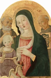 Madonna med barn och Sankt Hieronymus och Sankt Bernardino av Siena, ca 1480-1485 (tempera på pannå)