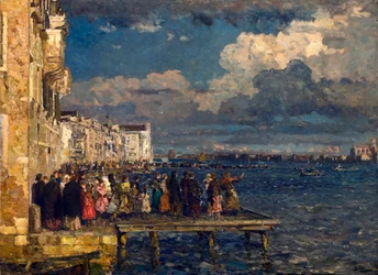 Förberedelser inför Festa del Redentore i Venedig Målning av Beppe Ciardi (1875-1932) 1910-1915 Privat samling