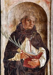 Representation av Sankt Peter av Verona (Peter av Verona) Fresco av Bernardino Butinone (1435-1507) 1482-1486 Basilikan Santa Maria delle Grazie Milano Italien