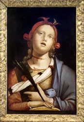 Sankta Katarina av Alexandria. Målning av Bernardo (Bernardino) Zenale (ca 1436-1526), detrempe på trä, ca 1500. Italiensk konst, renässans. Musee des Beaux Arts de Nancy.