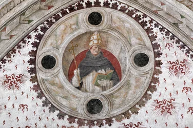 Representation of a Dominican Pope (Innocentius V eller Benoit XI) (En dominikansk påve) Fresk av Bernardino Zenale och Bernardino Butinone