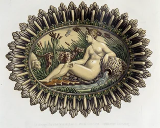 La nymph de Fontainebleau - Plat céramique, i "The work of Bernard Palissy" av C. Delange och C. Borneman, Paris