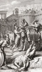 Akilles död. (tryck)