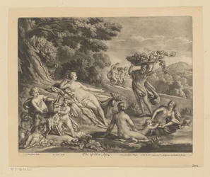 Halvnakna figurer och getter i ett landskap The Golden Age (titel på objekt)