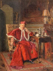 Kardinal vid kaffet, ca 1895 (olja på pannå)