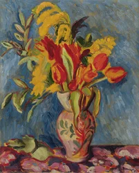 Stilleben med blommor i en kanna, ca 1920 (olja på duk)