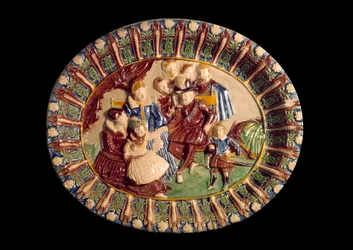 Maträtt som föreställer Henri IV och hans familj. Keramik i glaserad jord av Bernard Palissy (1510-1589)