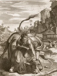 Achelous i form av en tjur besegrades av Hercules, 1731
