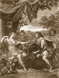 Meleager presenterar vildsvinens huvud till Atalanta, 1731