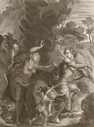 Orfeus, som leder Eurydike ut ur helvetet, ser tillbaka på henne och förlorar henne för alltid, 1731