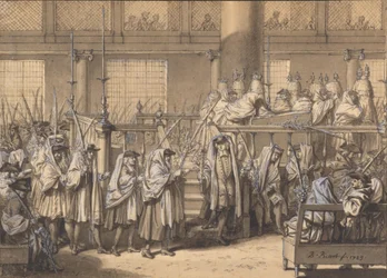 Procession med palmgrenar under lövhyddohögtiden i den portugisiska synagogan i Amsterdam