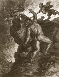 Sisyfos trycker sin sten uppför ett berg, 1731