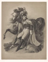 Cuirassier bredvid sin häst Le cuirassier (titel på objekt) Nya litografier med två typer av krita (serietitel) Nouveaux groupes aux deux kritor (serietitel på objekt)