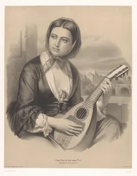Kvinna som spelar en mandolin Stora studier i två typer av krita (serietitel) Grande étude aux deux kritor (serietitel på objekt)
