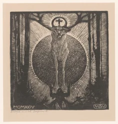 Knästående figur framför utseendet på ett rådjur The Vision of St. Hubertus (Composition II) (originaltitel)