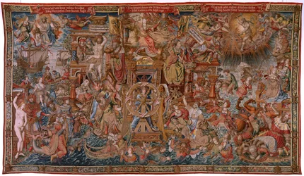 flamländsk gobeläng. Serien The Honours. Fortune, The Way to the Honors (La Fortuna, Camino de los Honores). Femte gobeläng i serien. Modelltecknare från Bernard van Orleys och Jan Gossaert de Mabuses krets. Tillverkning Pieter van Aelst, Brusse
