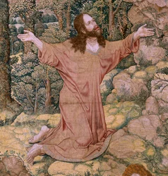 flamländsk gobeläng. Serien Kristi passion. Kristus på Oljeberget. Tillverkning Pieter de Pannemaeker, Bryssel. Serietecknaren Barend van Orley. ca 1518-1522.