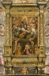 Apsid, altartavla av Bernardino Gatti kallad Il Sojaro kompletterad av Giovanni Battista Trotti kallad IL Malosso, Jungfruns antagande