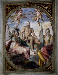Allegorisk framställning av Cosimo I, fresk, av Bernardino Poccetti (1548-1612). Sala di Bona tak, Pitti Palace, Florens. Italien