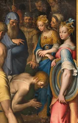 Chapel of Our Lady of the People, andra spannets norra sida, Bernardino Campi, Döparens dekollering 1569, Detalj