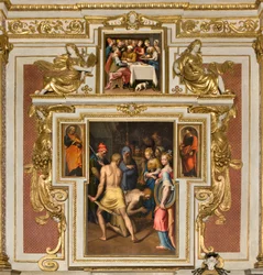 Vår Fru av folkets kapell, andra spannets norra sida, Bernardino Campi, Döparens dekollering 1569, På sidorna St. Peter och St. Paul 1520-30, Bernardino Campi, Herodes bankett 1569