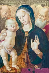 Jungfrun och barnet med två heliga, ca 1500 (olja på panel)