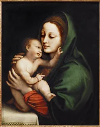 Heliga Maria med barnet, fragment av en presentation i templet (målning på trä)