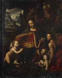 Virgin of the Rocks, av Bernardino Luini (ca 1480-ca 1532), olja på trä, cm 865x655, Santa Giustina-kyrkan, Affori, Lombardiet, Italien