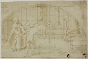 Design för en Lunette: Devils and Saint in a Monastery