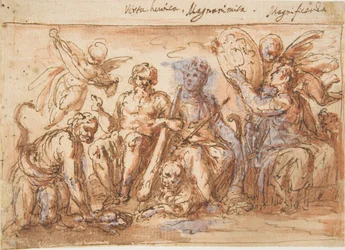 Allegoriska figurer: Kraft, Herkules stryper Hydra, Plenty och Fame, 1600-1650.