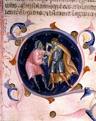 Miniatyr av två män som grälar, från Bibeln av Karl V av Valois (vellum)