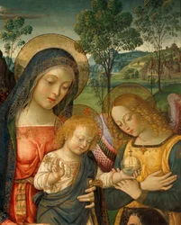 Detalj av den övre delen av Vår Fru av Fred av Bernardino Pinturicchio, cirka 1452-1513