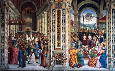 Pius II anländer till Ancona för att starta korståget (1500-talet), fresk av Pinturicchio (1452-1513), Piccolomini bibliotek, katedralen i Siena, Toscana, Italien