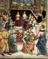 Pius II samlades i Mantova för diet organiserad för att planera korståg mot turkar, detalj i Stories of Pius II