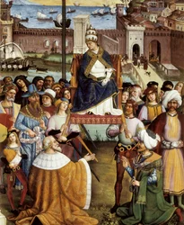 Påven Pio (Pius) II välsignade flottorna innan han lämnade Ancona till det heliga landet den 15 augusti 1464, detalj