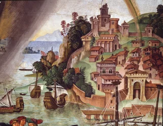 Påven Pius II går till konciliet i Basel. Detalj - Fresco