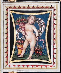 Piccolominibiblioteket, taket, panel med allegori över årstiderna: "Våren", fresk av Bernardino di Betto, känd som Pinturicchio.