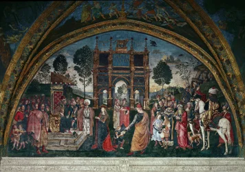 S:ta Katarina av Alexandrias dispyt med filosofen inför den romerske kejsaren Maxentius (olja på duk)
